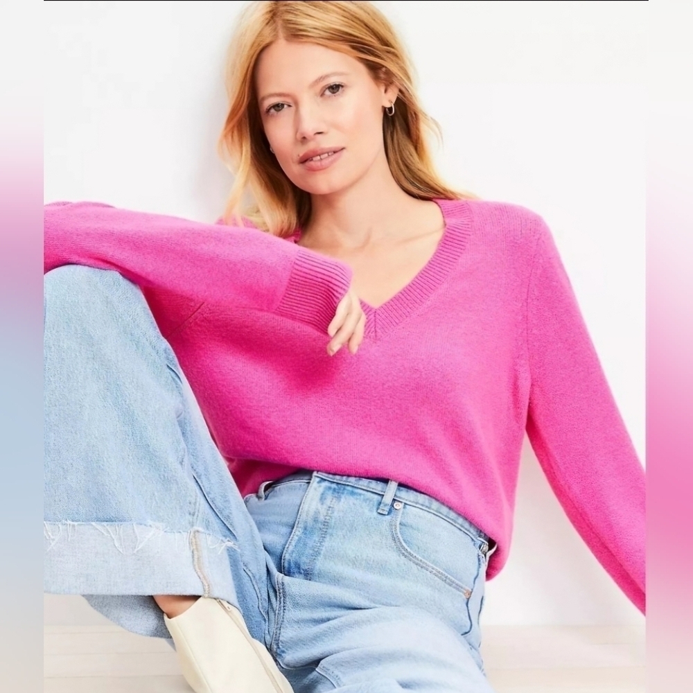 NWT | LOFT | Relaxed V-Neck Sweater | Size: Medium | Color: Fuchsia Splash